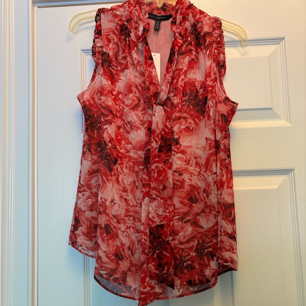 White House Black Market Red Sleeveless Tie Front Blouse NEW